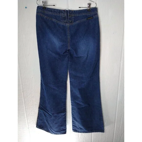 Abercrombie & Fitch Women’s Sz 6 Blue Jeans Mid Rise Wide Leg Vtg Metal Buttons - Picture 2 of 7